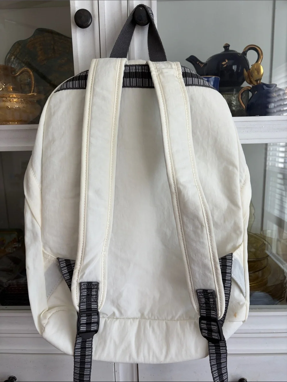 Kipling Off-White Nylon Backpack with Monkey Key Charm